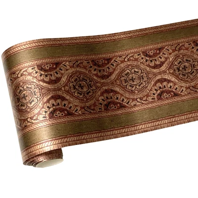 栗色红色金属金花卉提花挂毯纺织外观壁纸边框 — 第 1/4 张图片