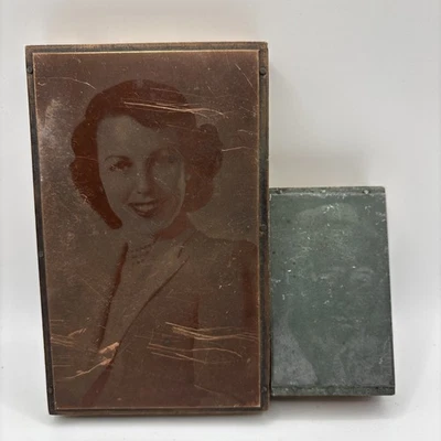 Vtg Photoengraving Print Blocks Copper & Zinc Plates Paste-Up Portraits Lot(2) - Image 1 of 4