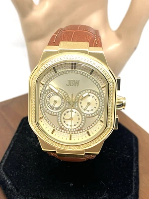 Мужские кварцевые часы JBW J6408B Orion с бриллиантовым акцентом золотой циферблат коричневый кожаный ремешок - Изображение 1 из 4