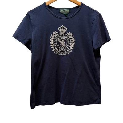 Camiseta Lauren Ralph Lauren Azul Marino Cresta Logo Embellecida Mujer Talla L Foto 1 de 4