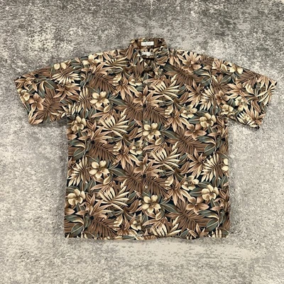 Vintage Pierre Cardin Hawaiian Shirt Mens Large L Black Brown Floral Print Aloha - Image 1 of 4