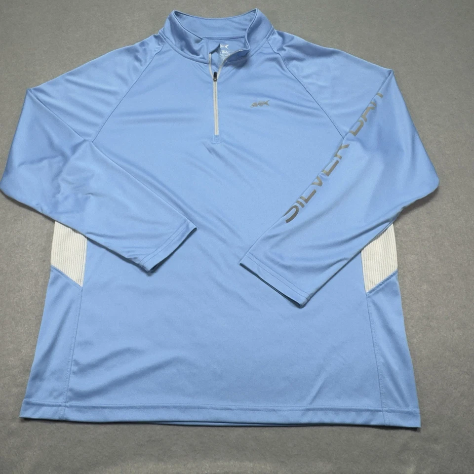Camisa Cebo Plateada Adulto Grande Azul Rendimiento Pesca Elastizada 1/4 Cremallera Para Hombre Foto 1 de 4