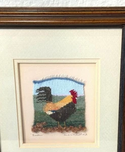 Hand Woven Artist Signed Unique Rooster Framed Art - Picture 1 of 8