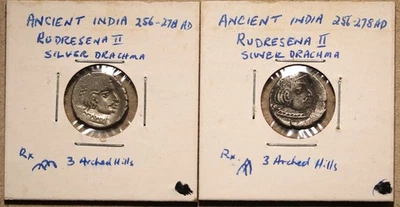 India Antigua 256-278 dC Rodresena II Dracma de Plata - 2 Monedas en 2x2 Foto 1 de 2