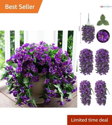 Flores colgantes artificiales enredaderas púrpura resistente a los rayos UV decoración exterior 2 piezas Foto 1 de 4