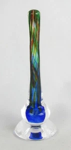 Lukian Signed Murano Style Art Glass Cobalt Blue Rainbow 5" Ring Holder - Picture 1 of 6