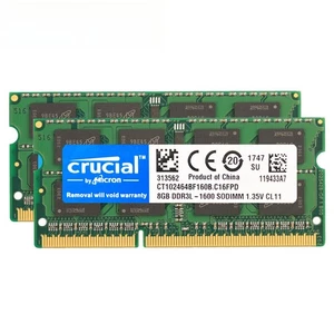 DDR3 16GB 1600 2x 8GB PC3-12800 Laptop SODIMM Memory RAM PC3L 16G DDR3L Crucial - Afbeelding 1 van 8