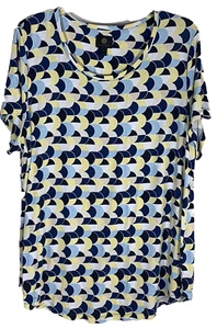 JM Collection XL top short sleeve pullover scoop neck blue black white yellow - Picture 1 of 6