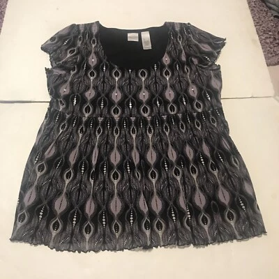 Emma James Blouse Size L Black Purple Sequins Cap Sleeves 3778 - Image 1 of 4