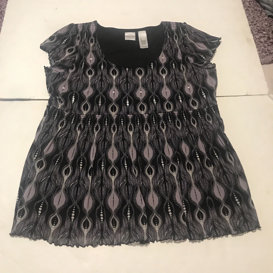 Блузка Emma James размер L черная фиолетовая с блестками рукава-крылышки 3778 - Изображение 1 из 4