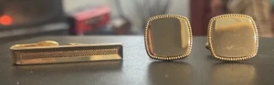 Shields Tie Bar Clip Cufflinks Set Gold Tone Vintage - Picture 1 of 4