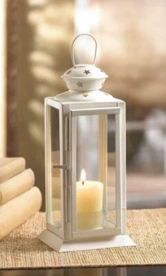 Starry Cutout Lantern 8" Small White Candle Holder Wedding Centerpiece NEW - Image 1 of 2