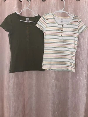 Carter's Girls Sage Green And Striped Tops Size 7 - Image 1 of 4