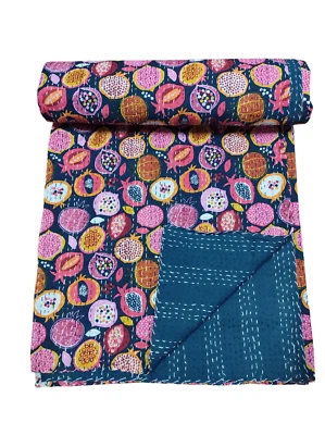 Colcha Kantha de algodón con estampado de bloques de mano india tamaño doble Foto 1 de 4