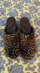 Dansko Women Leopard Print Heeled Clogs Mules Brown Horse Hair Size 37 - Picture 1 of 6
