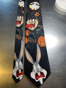 Vtg Looney Tunes Mania Tie Halloween Bugs Bunny Tasmanian Devil Pumpkins 1995 - Picture 1 of 8