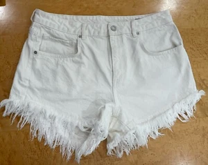 All Saints Astrid Fray Shorts High Waisted Distressed White Denim Sz W30 Boho - Picture 1 of 8