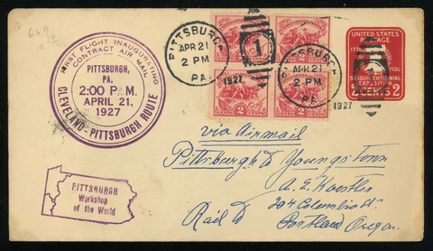 Pittsburgh to Chicago 1927 First Flight Airmail Cover 10c Postage #629 #U522 USA Cover