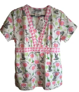 Uniform Advantage Scrubs Nurse Top NWT Happy Easter Small - Picture 1 of 4