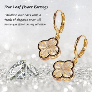 Cubic Zirconia Flower High Quality Clover Earrings for Women Hypoallergenic - Picture 1 of 14