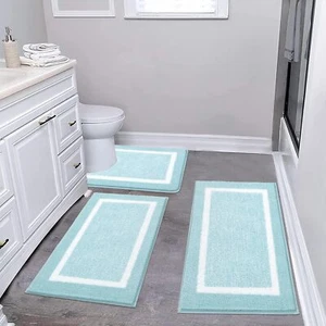 3-Piece Non-Slip Microfiber Bathroom Rug Set Ultra Soft Absorbent Mats for Bath - Picture 1 of 58