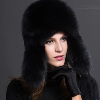 2023 Women Raccoon Fur Ushanka Trapper Hats Winter Thick Warm Fox Fur Pompon Cap - Image 1 of 4