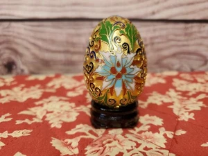 Vintage Cloisonne Enamel Egg Floral With Stand - Picture 1 of 9