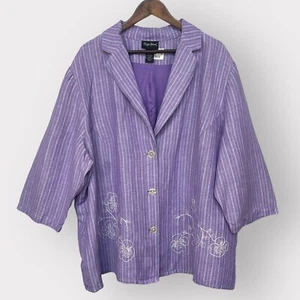 Maggie Barnes Blazer Jacket Women 3X Purple Linen Blend Lined 3/4 Sleeve Button - Picture 1 of 12