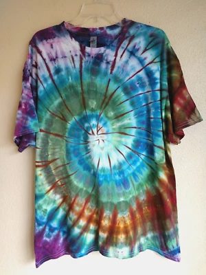 Camisa tingida em espiral feita à mão unissex masculina feminina tamanho XL algodão hippie Gildan (T088) - Imagem 1 de 3
