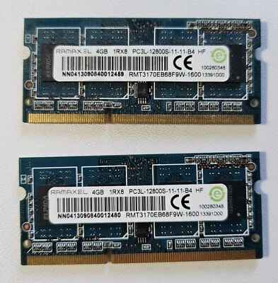 8GB 2x4GB  Ramaxal PC3L-12800S DDR3L-1600 RAM Laptop Memory - ref D2 - Image 1 of 2