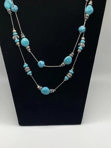 Collar Turquesa Doble Hilo Plateado 18 pulgadas - Imagen 1 de 9
