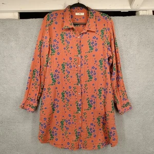 Natural Life Medium Orange Floral Print Button Down Long Sleeve Shirt Dress - Picture 1 of 12