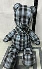 Handmade Memory Bear With Cinch Shirt Collar And Buttons Blue Plaid Plush Toy