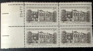 Plate Block #20 "Wheatland The Home of James Buchanan " US 3-Cent stamps - Picture 1 of 2