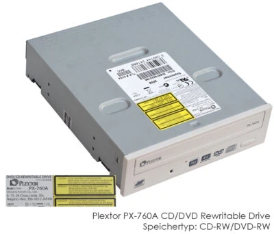Plextor PX-760A Rewritable Drive CD-RW DVD-RW DVD-ROM Drive IDE PATA Gray PX1 - Image 1 of 3