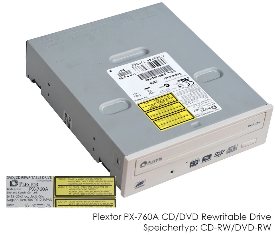 PLEXTOR PX-760A CD/DVD Rewritable Drive Cdrw Dvd-Rw Drive 40-PIN Ide Grey PX1 - Image 1 of 3