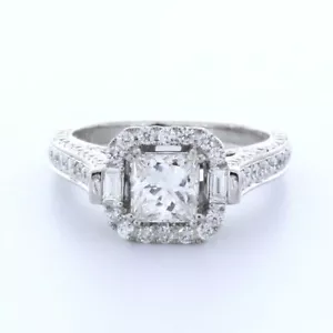 ANILLO DE COMPROMISO HALO CONJUNTO PUNTA ORO 18K CORTE PRINCESA DIAMANTE NATURAL F/SI1 2,8 QUILATES - Imagen 1 de 17