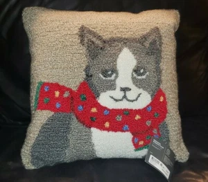 NWT Martha Stewart Warm Kitten Hooked Cat Pillow 18 X 18 Insert FREE SHIP! - Picture 1 of 7