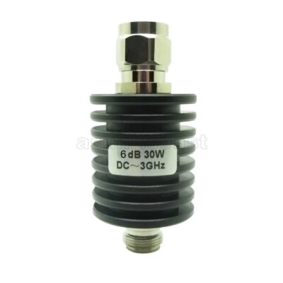 RF Coaxial Attenuator 30W Watts 6dB N Type Male to Female DC-3GHz 50 Ohms Round - Image 1 of 4