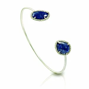 Sliced 5.78 CT Natural Blue Sapphire 0.35 CT Diamonds 14K White Gold Bangle - Picture 1 of 5