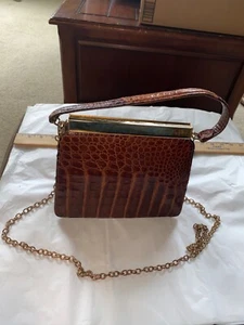 1940'S STERLING USA VINTAGE GENUINE ALLIGATOR HANDBAG - PURSE WITH CHAIN STRAP - Picture 1 of 11