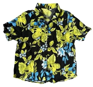 Schwarzes Hawaiihemd Jugend groß blau Blumenmuster Knopfleiste - Bild 1 von 5