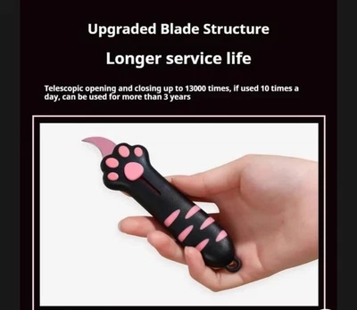 Lindo cuchillo cortador de caja de pata de gato retráctil rosa/negro nuevo en caja  Foto 1 de 4