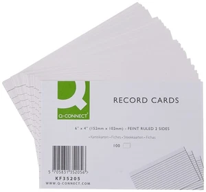 Q-Connect Record Card 152x102mm Ruled Feint White (100 Pack) - Picture 1 of 4