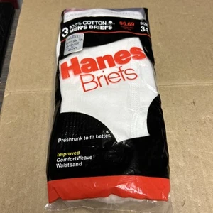 NOS 1987 Hanes 3-pack Men’s Briefs underwear Size 34 Made In USA 3 Pack - Picture 1 of 5