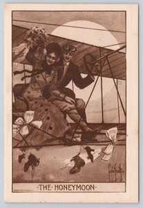 Postcard Honeymoon Man Woman Flying 1910 Early Aviation Humor - J Cavert Smith - Picture 1 of 2