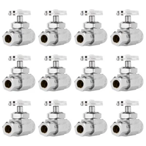 Chrome Shut Off Valve 12 Pack 1/2 SWEAT x 3/8 OD Comp Multi-Turn Straight - Picture 1 of 2