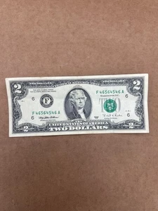 2 Dollar Bill Series F 1995  FANCY with only 3 numbers used in the serial number - Picture 1 of 3