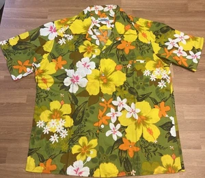 Vintage JC penny Hawaiian shirt button up Large 1970s Green - Picture 1 of 6