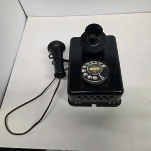 Antiguo teléfono de pared Kellogg con dial giratorio negro, sin probar, dial giratorio - Imagen 1 de 14